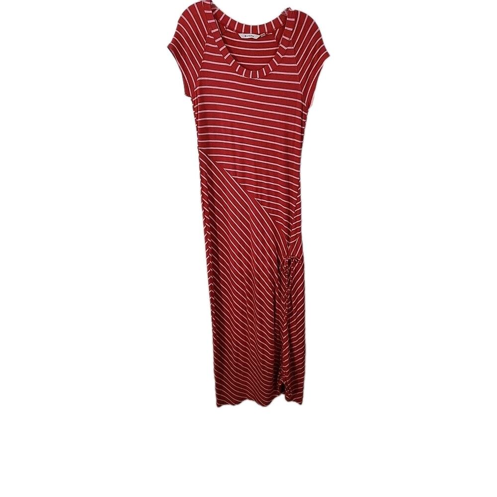 ATHLETA Maxi Dress Small Red Striped Soft Stretchy Comfy Casual